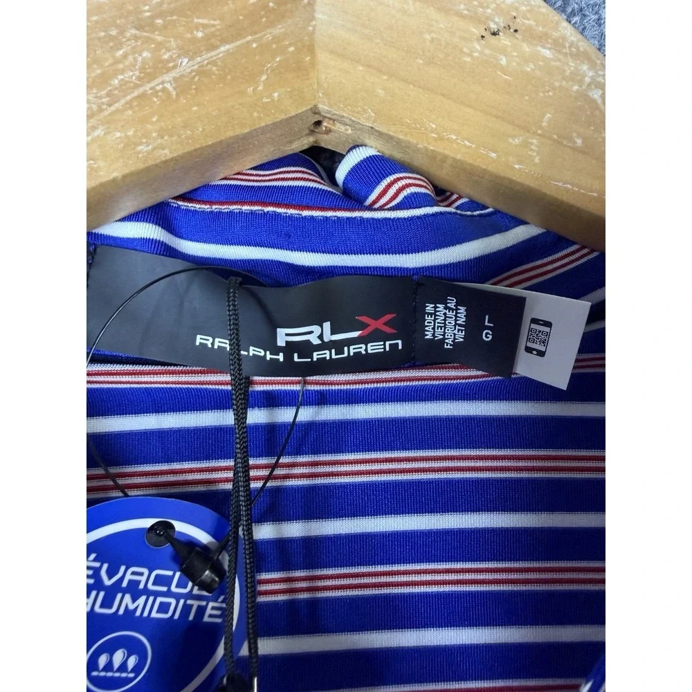 NWT RLX Ralph Lauren Golf Polo Shirt Men Large Blue Red Striped Stretch